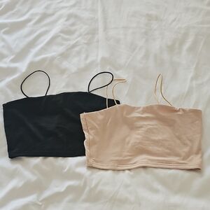Source Unknown Black and Nude Spaghetti Strap Camisole Tops